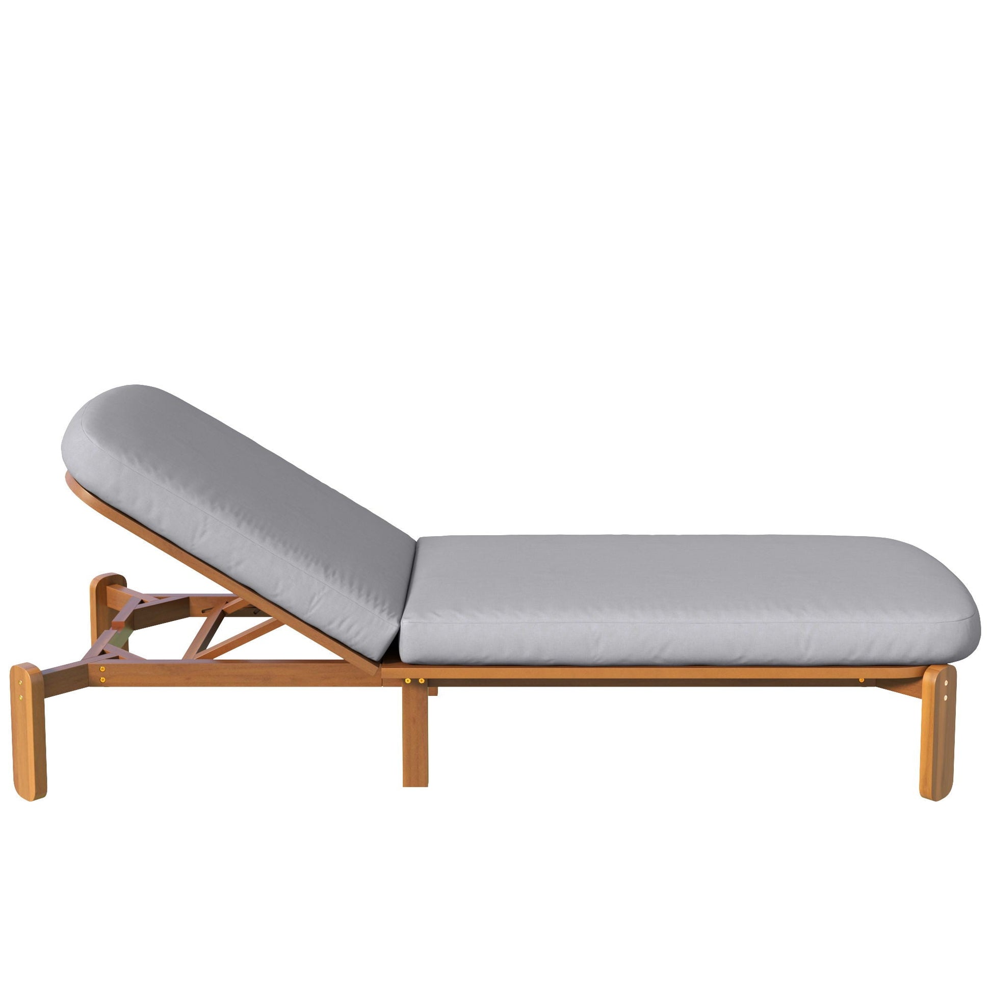 Outdoor Chaise Lounge with Adjustable Backrest, gray cushions, wooden sunlounger frame by HouseOfZazla on Tampa Home & Garden Store