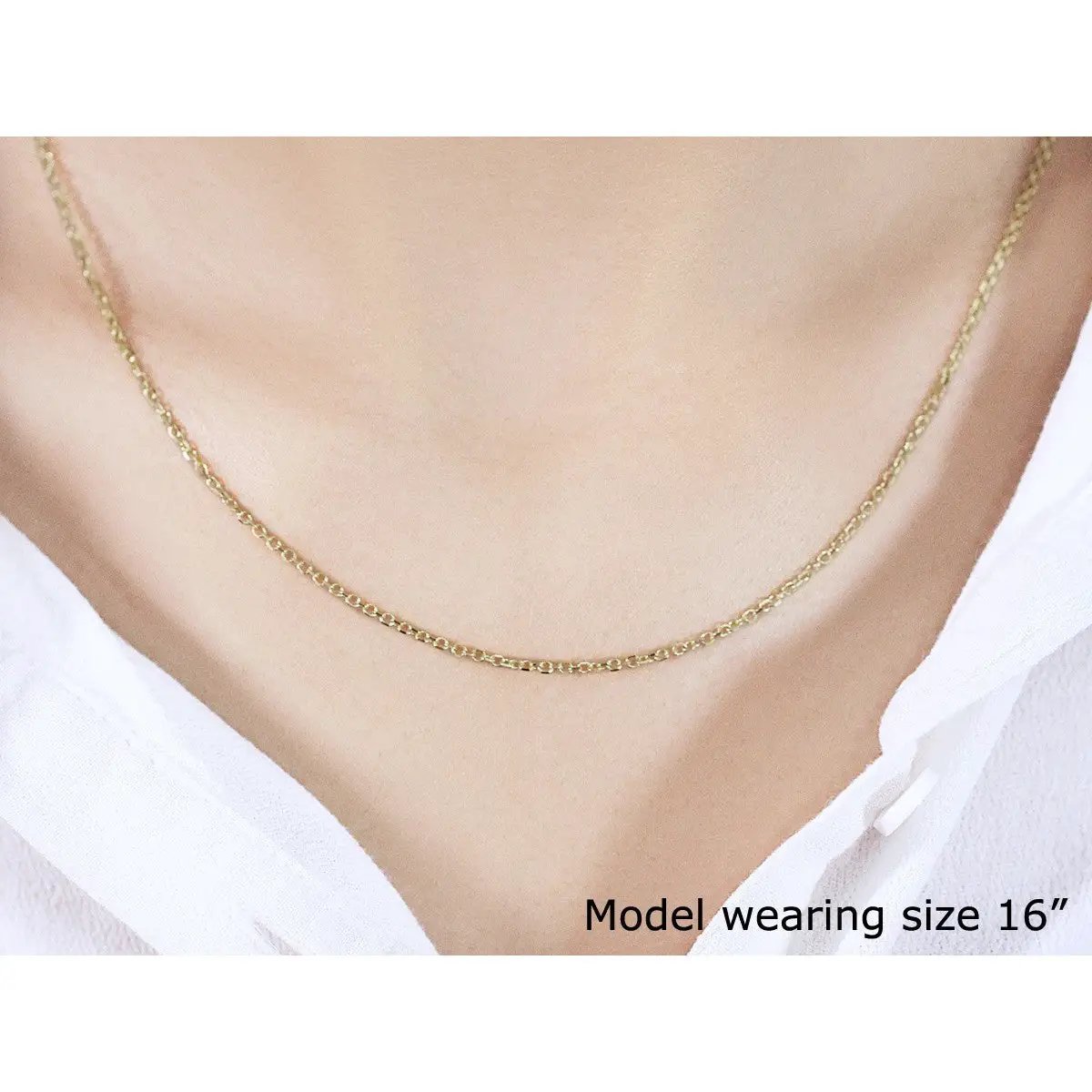 14k yellow gold diamond-cut cable link necklace 1.50 mm, Bids.com, worn by model on Tampa Home & Garden Store