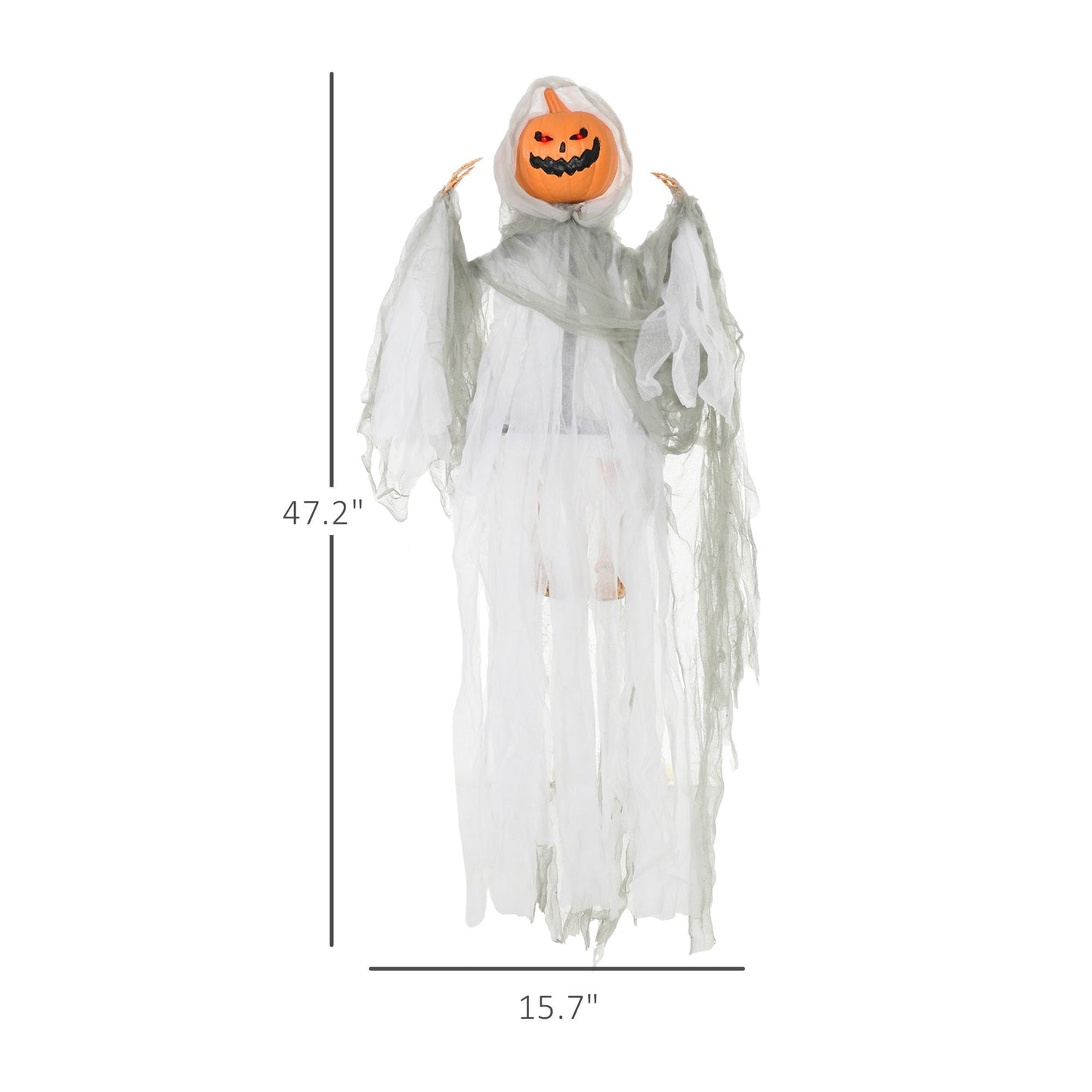 Outdoor Halloween hanging pumpkin ghost with light-up eyes by HouseOfZazla, orange jack-o-lantern head on Tampa Home & Garden Store