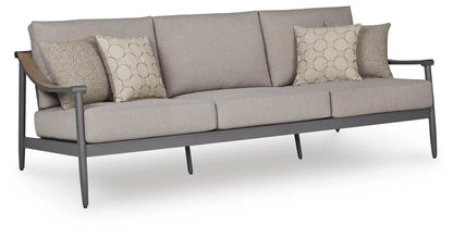 Ocean Beach sofa by Unique Piece Furniture, gray fabric, metal frame, pillows on Tampa Home & Garden Store