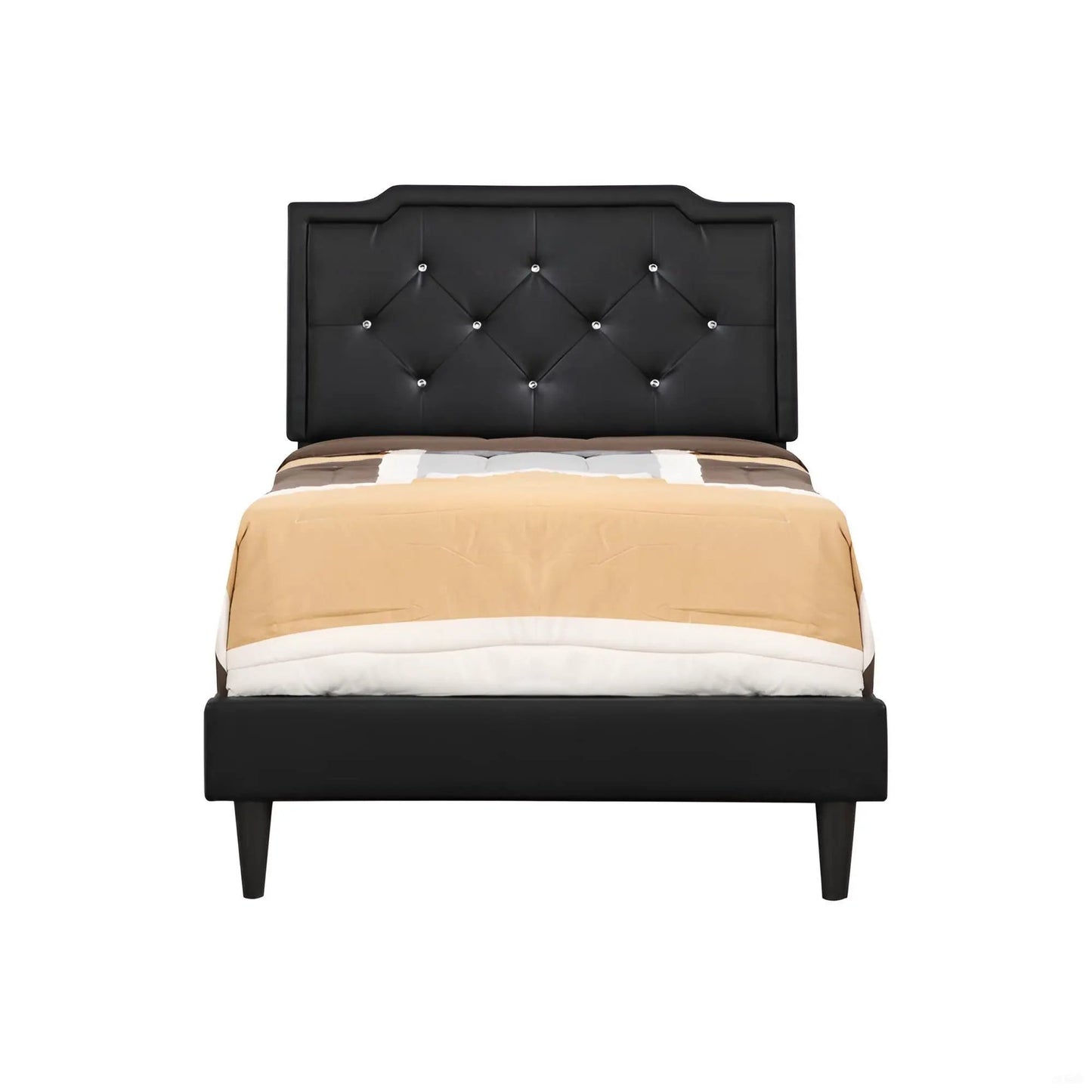 Button tufted upholstered bed in black faux leather with buttons by Unique Piece Furniture on Tampa Home & Garden Store