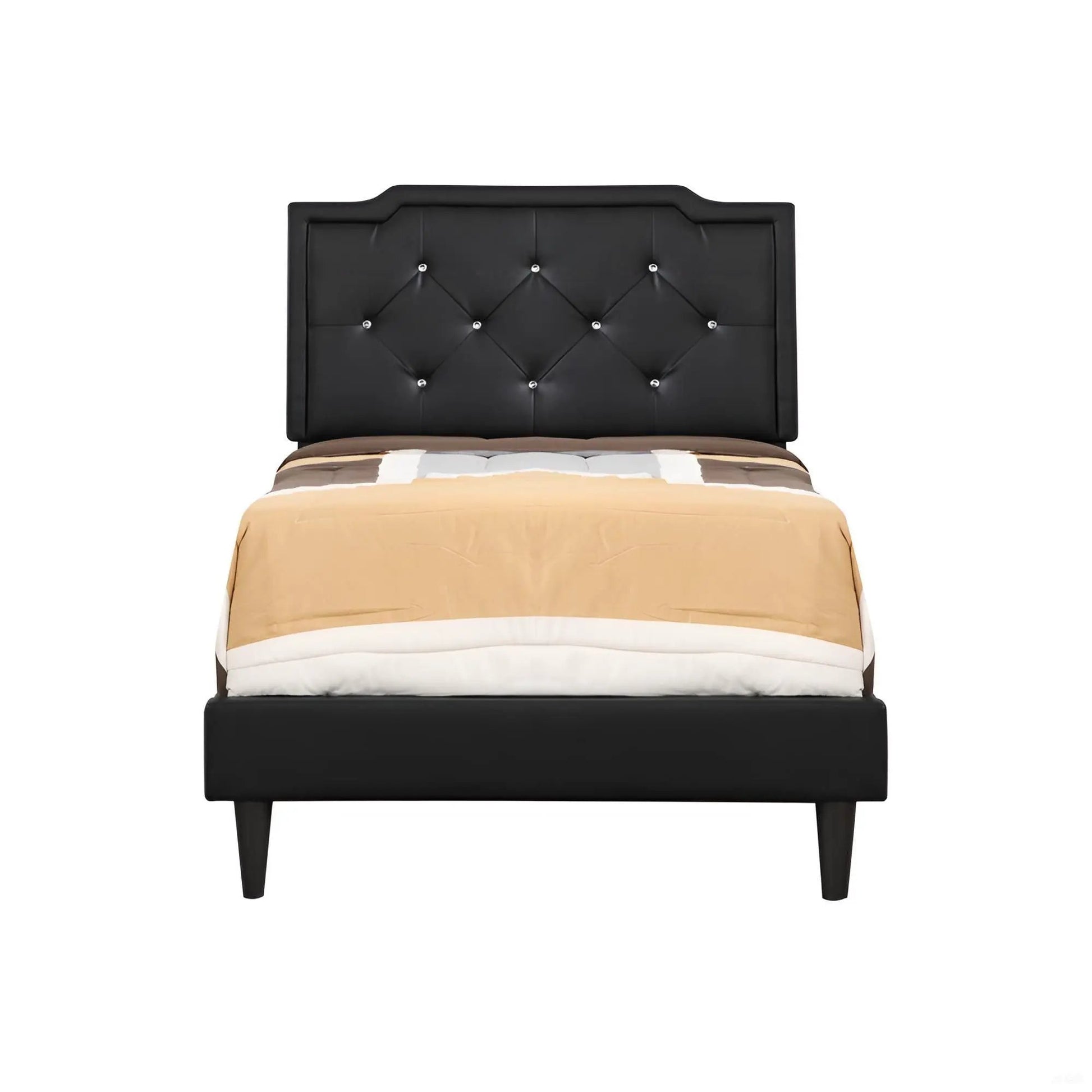 Button tufted upholstered bed in black faux leather with buttons by Unique Piece Furniture on Tampa Home & Garden Store