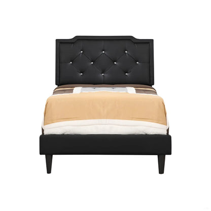 Button tufted upholstered bed in black faux leather with buttons by Unique Piece Furniture on Tampa Home & Garden Store