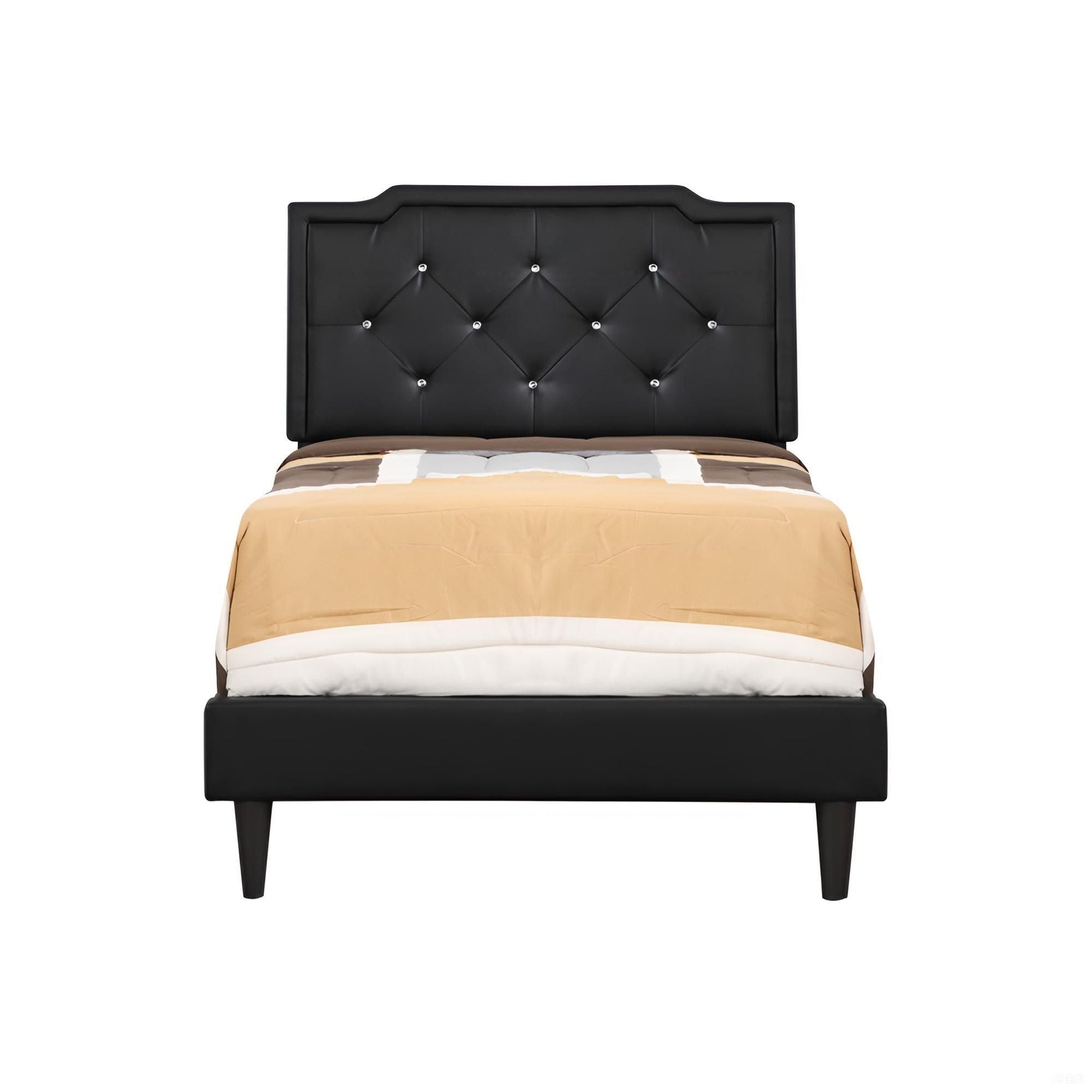 Button tufted upholstered bed headboard in black faux leather with diamond buttons on Tampa Home & Garden Store