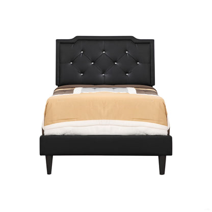 Button tufted upholstered bed headboard in black faux leather with diamond buttons on Tampa Home & Garden Store