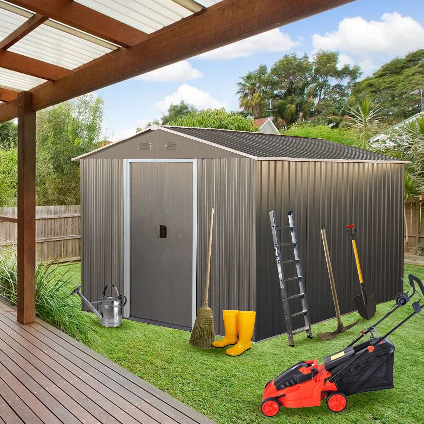 Galvanized Outdoor Metal Storage Shed and Gray