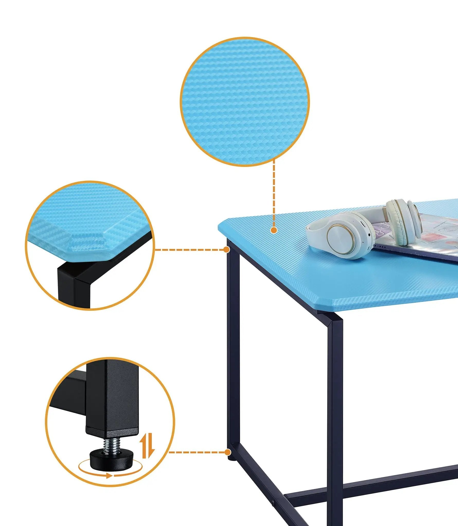 GT 3-Piece Carbon Fiber Coffee and End Tables Set in blue wrap with black metal legs on Tampa Home & Garden Store