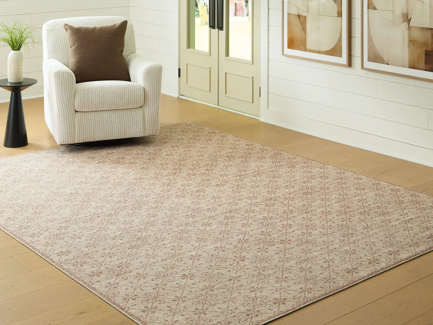 Lyamford rug, beige-pink patterned area rug with subtle geometric motif on Tampa Home & Garden Store
