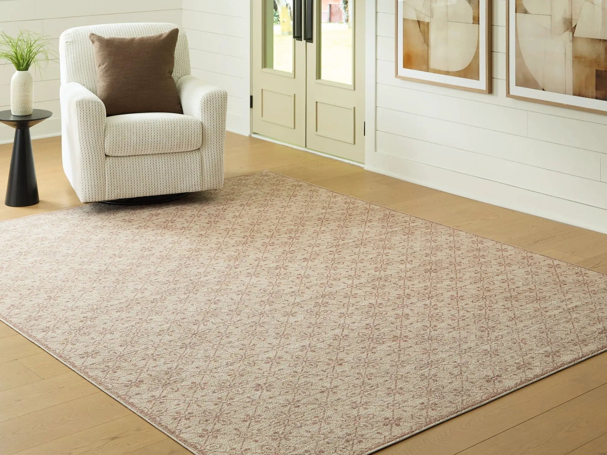 Lyamford rug, beige-pink patterned area rug with subtle geometric motif on Tampa Home & Garden Store