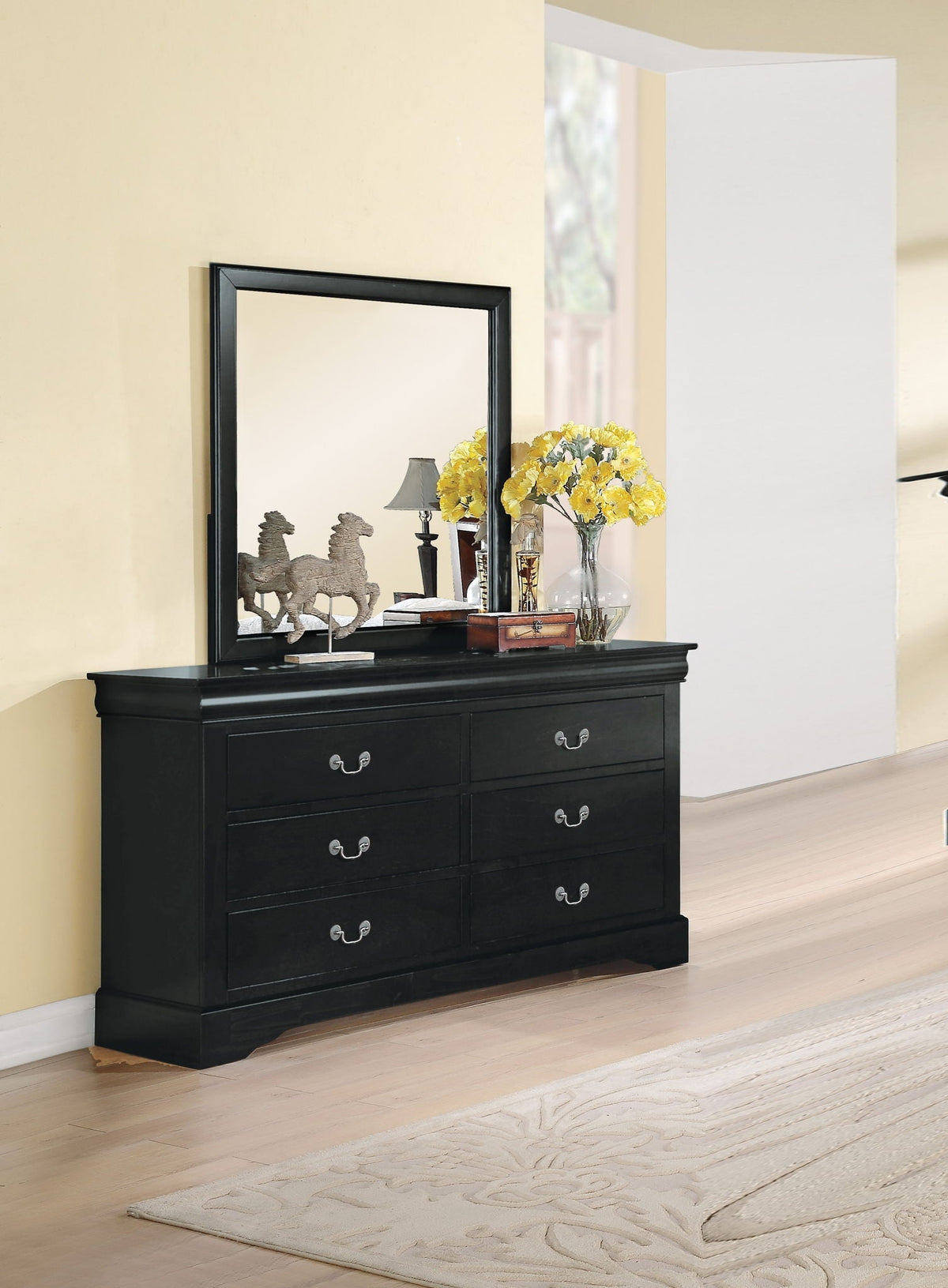 Louis Philippe III black dresser by HouseOfZazla with durable wood construction and mirror on Tampa Home & Garden Store