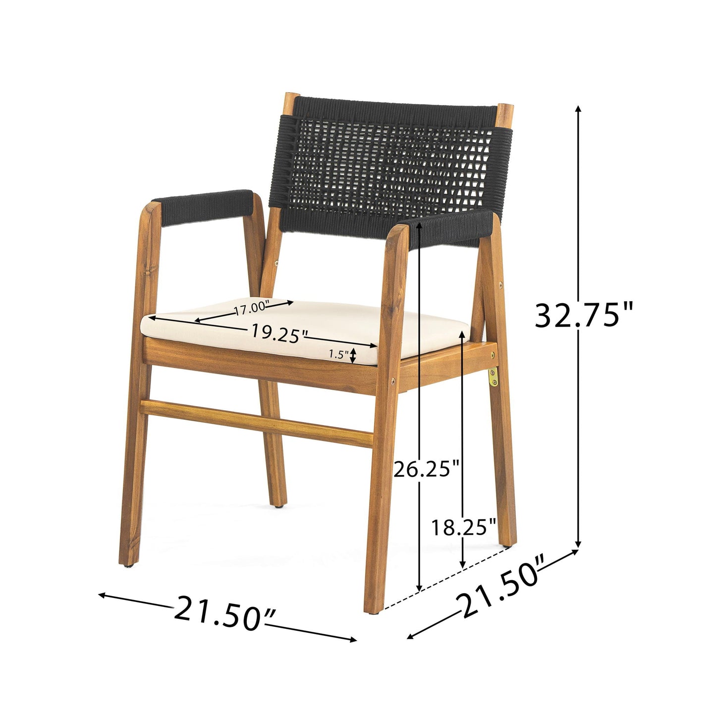 Outdoor Acacia Wood Dining Armchair and Cushions