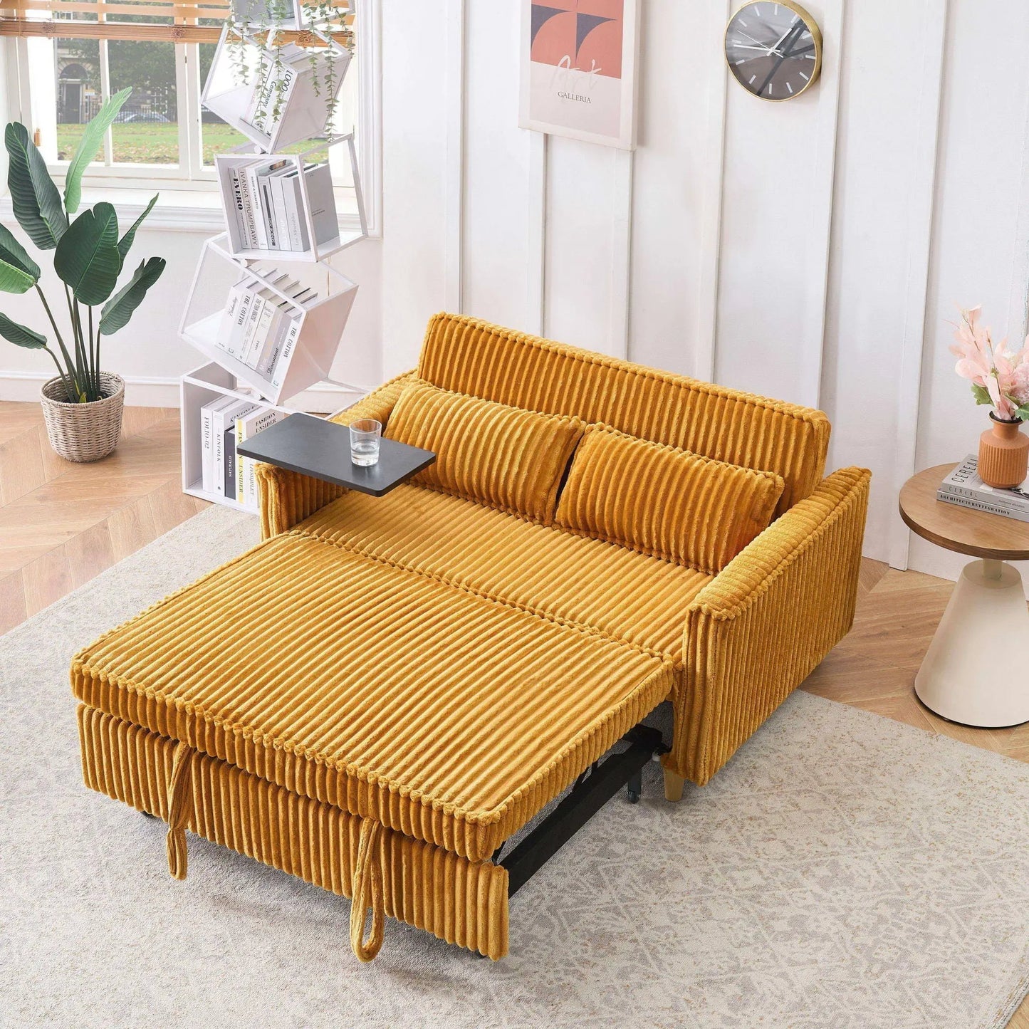 Pull Out Sofa with Movable Tray and USB Ports in mustard corduroy sofa Unique Piece Furniture on Tampa Home & Garden Store