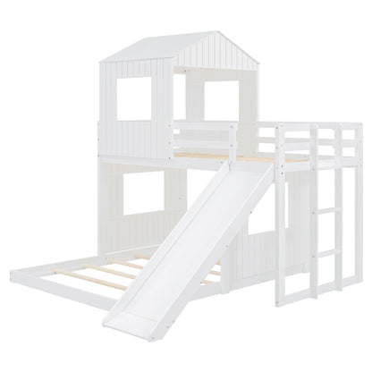 Loft bunk bed with playhouse, white wood finish, ladder, guardrails and slide HouseOfZazla on Tampa Home & Garden Store