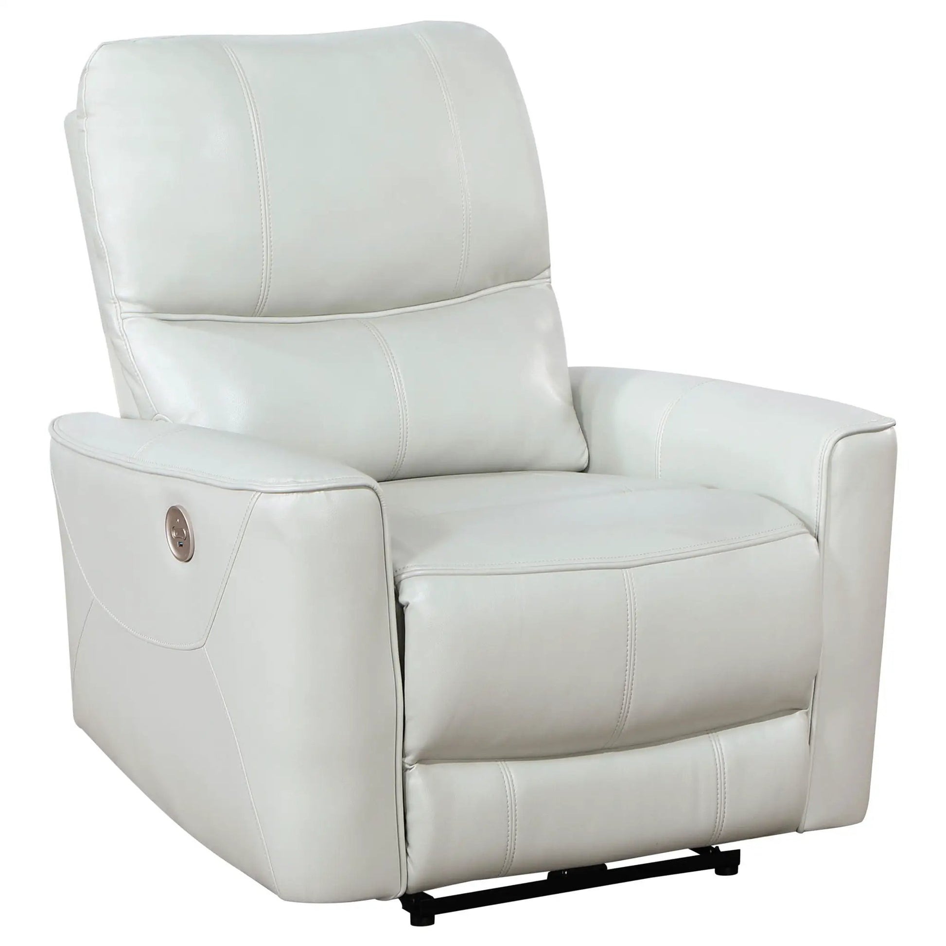 Dove upholstered power recliner chair with USB charging and smooth recline in gray on Tampa Home & Garden Store