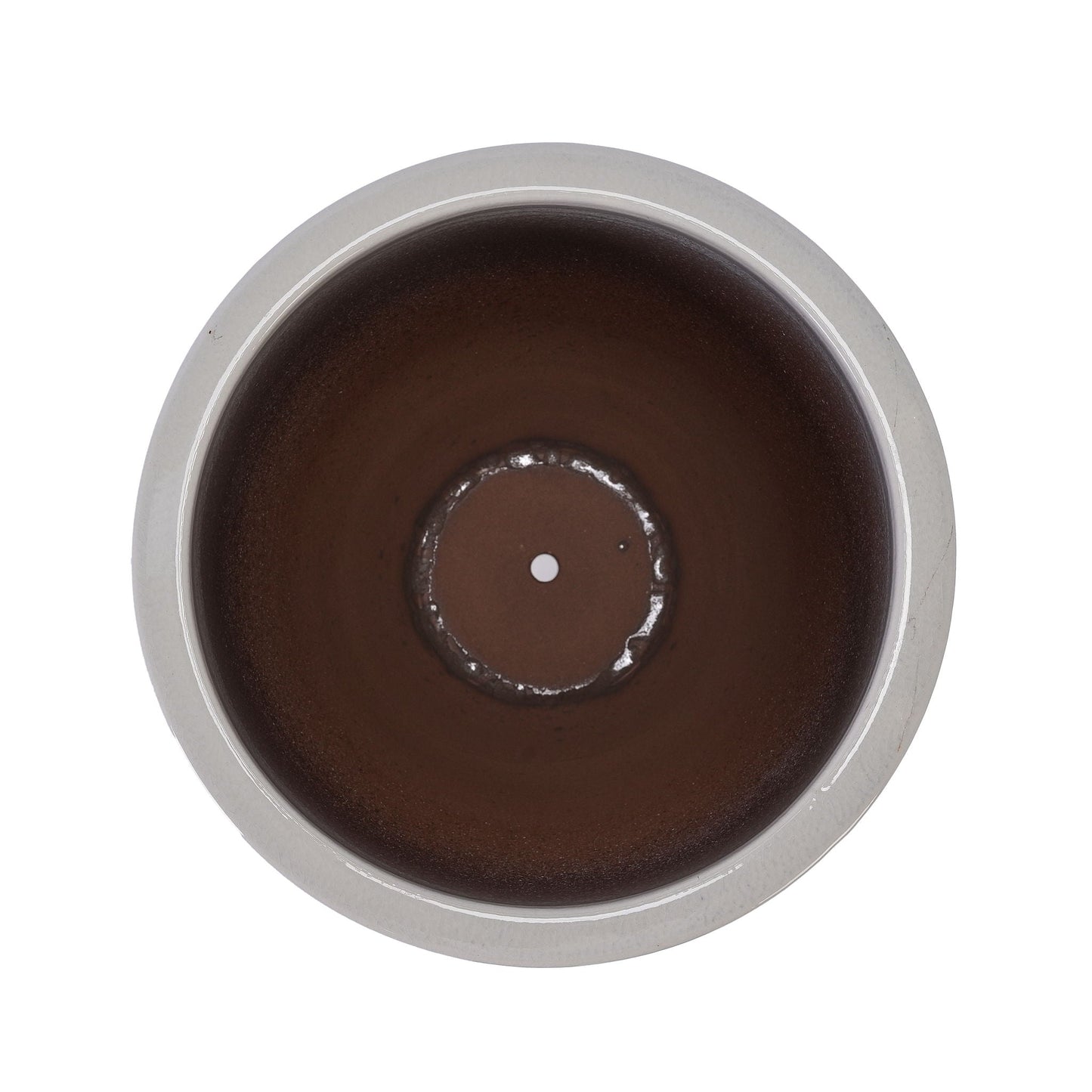 Planter pot by HouseOfZazla; round metal interior with brown glaze and silver rim on Tampa Home & Garden Store
