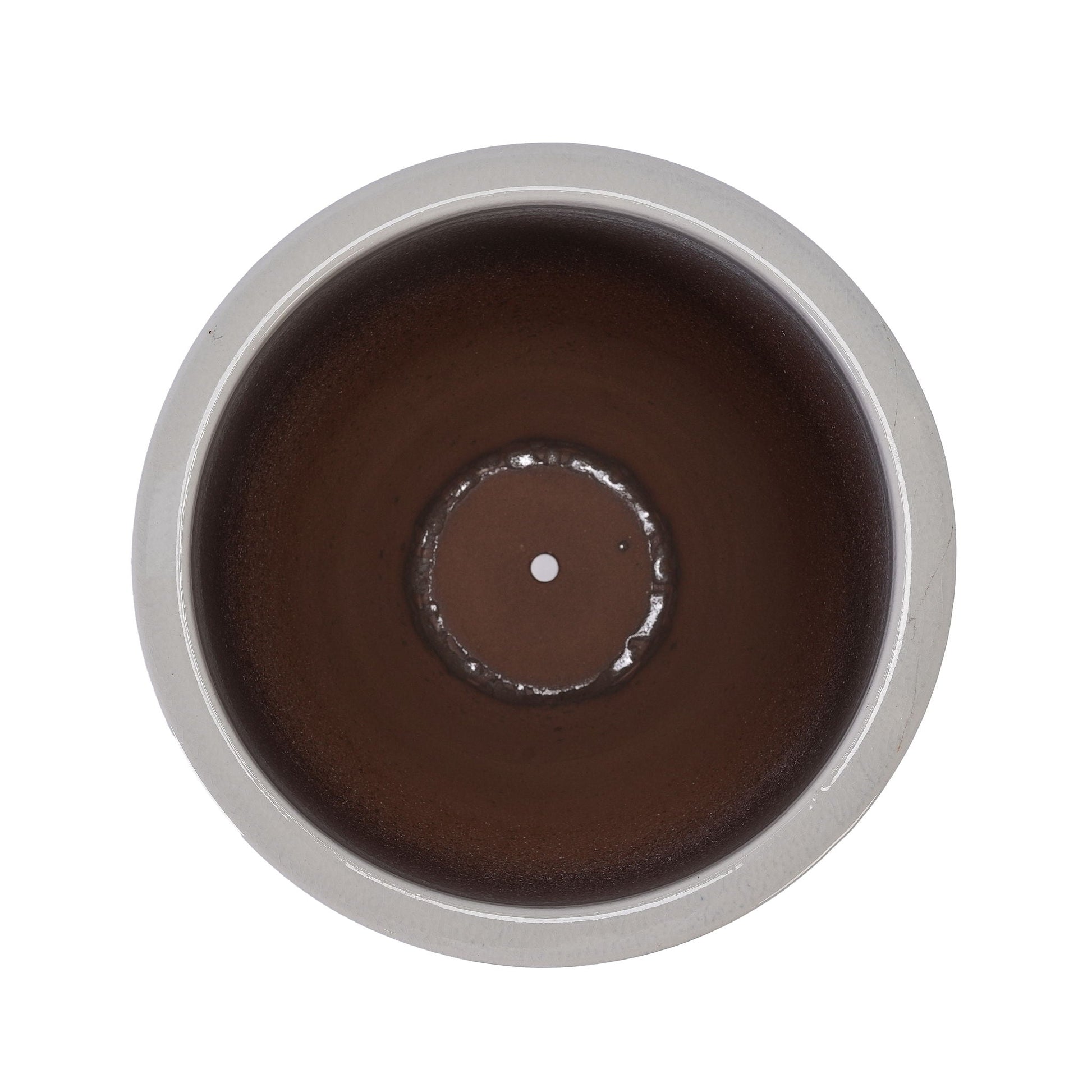 Planter pot by HouseOfZazla; round metal interior with brown glaze and silver rim on Tampa Home & Garden Store