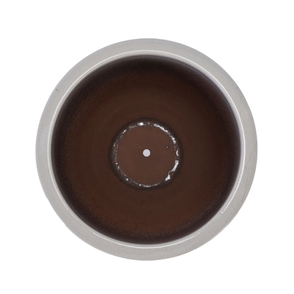 Planter pot by HouseOfZazla; round metal interior with brown glaze and silver rim on Tampa Home & Garden Store