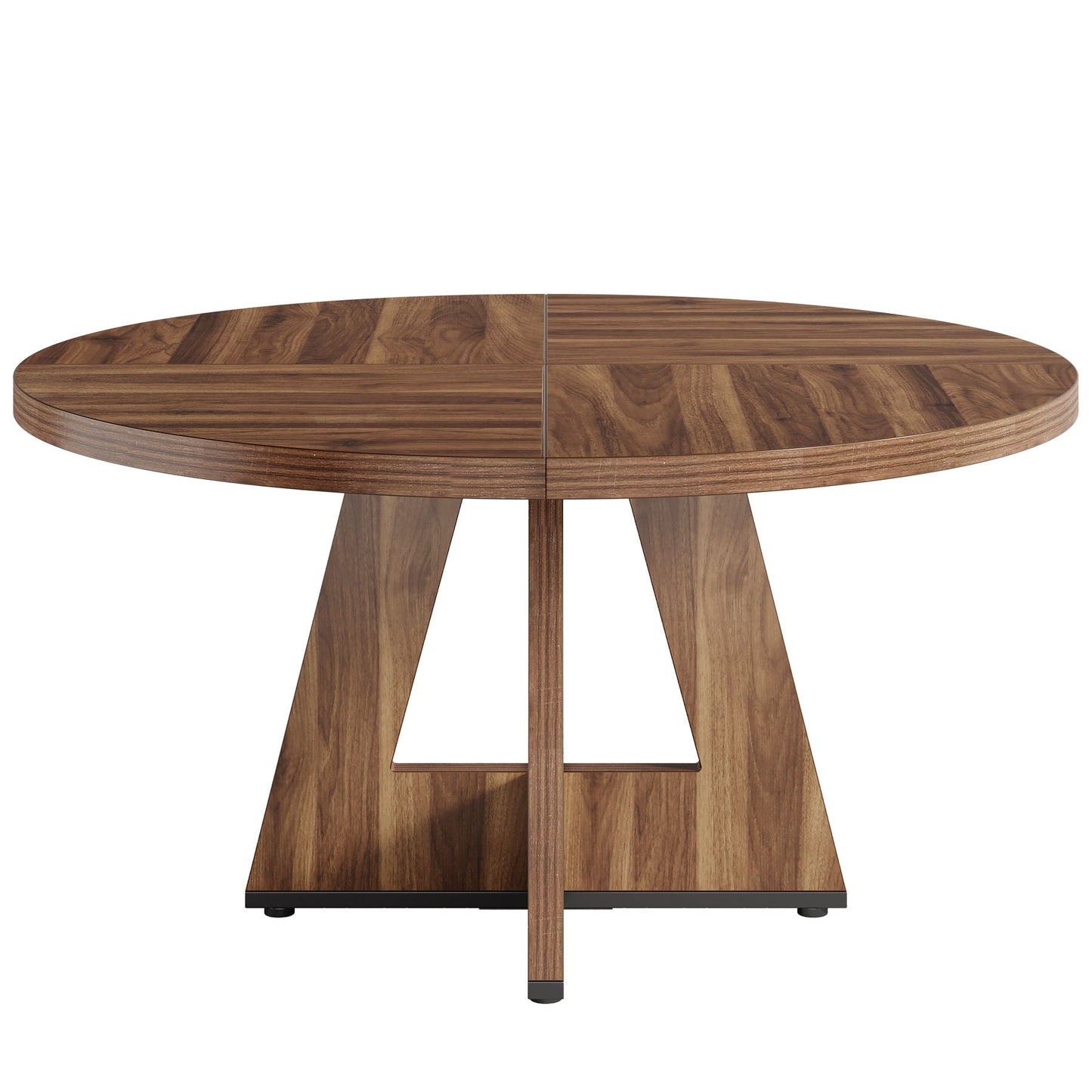 Round dining table with cross base in walnut finish segmented top and angled legs HouseOfZazla on Tampa Home & Garden Store