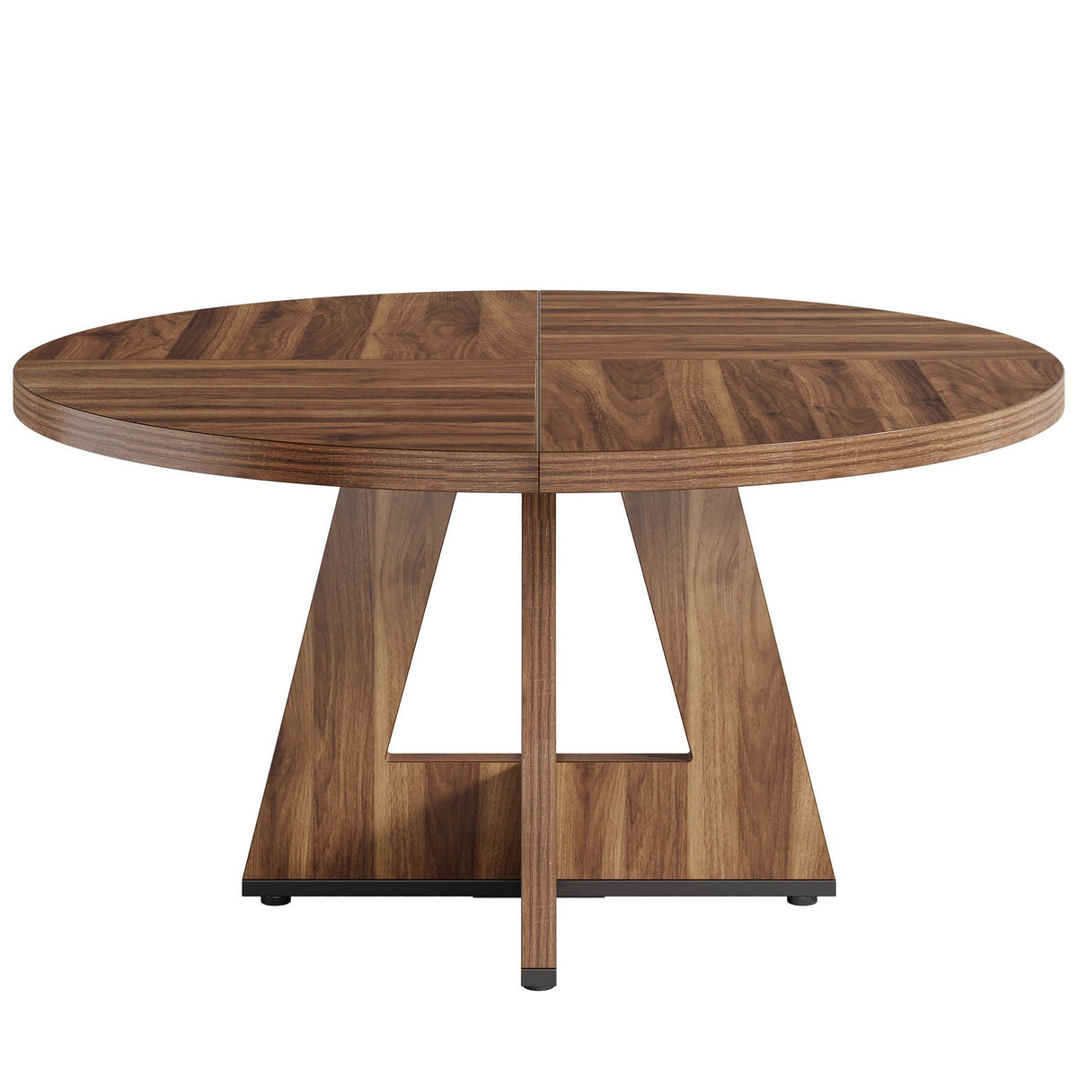 Round dining table with cross base in walnut finish segmented top and angled legs HouseOfZazla on Tampa Home & Garden Store