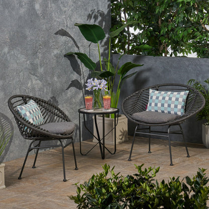 Cordella outdoor wicker chairs with cushions set of 2, dark brown wicker with gray cushions on Tampa Home & Garden Store