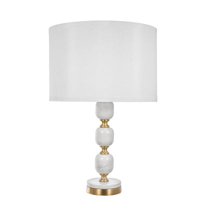D15x26.5 Table Lamp by HouseOfZazla with white marble column and white drum shade on Tampa Home & Garden Store