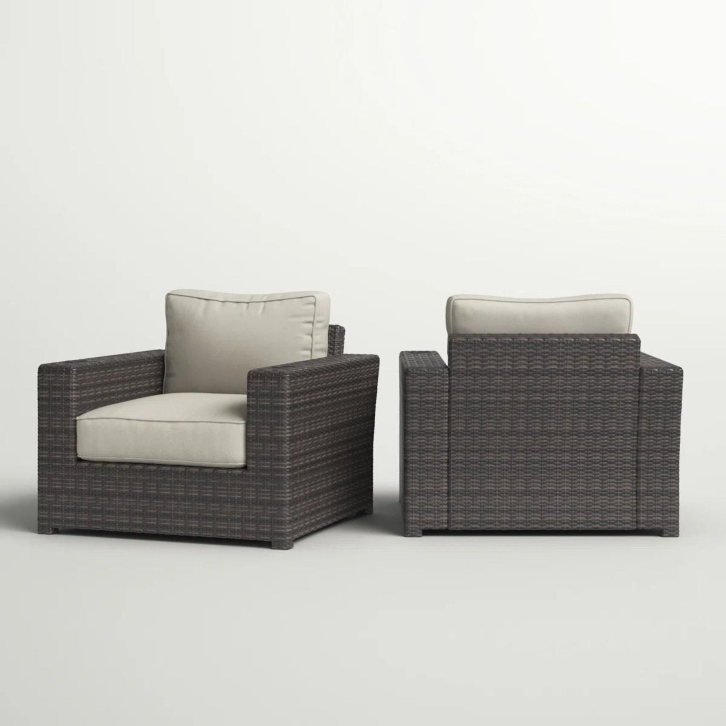 Outdoor armchairs set of 2 in espresso wicker with gray cushions by HouseOfZazla on Tampa Home & Garden Store