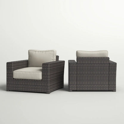 Outdoor armchairs set of 2 in espresso wicker with gray cushions by HouseOfZazla on Tampa Home & Garden Store