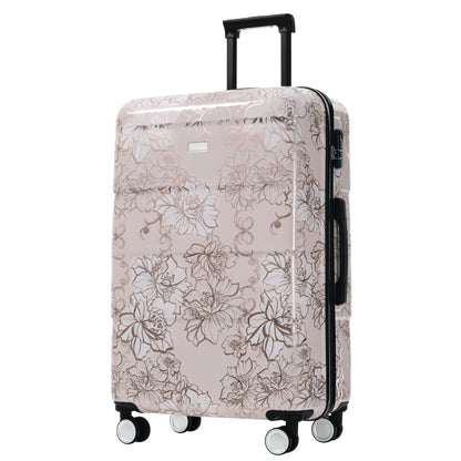 GigaTech 5-Piece PC+ABS Hardside Luggage Set; pink floral shell, black handle, spinner wheels on Tampa Home & Garden Store