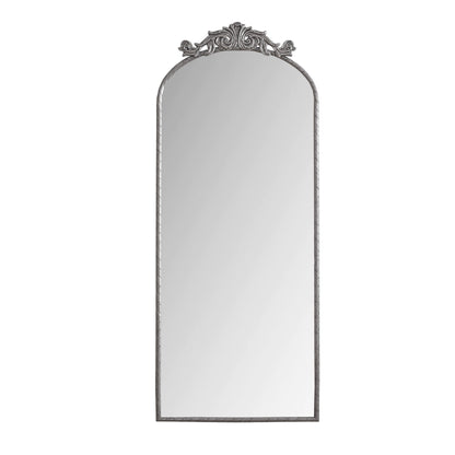 Vintage arched full-length wall mirror with carved applique in bronze or pearl silver on Tampa Home & Garden Store