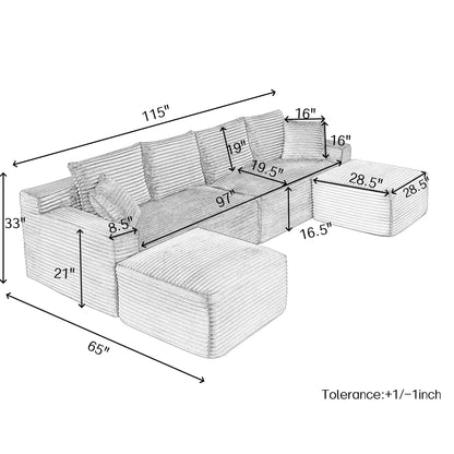 115-inch U-Shaped Sectional in boneless corduroy, light gray, HouseOfZazla sectional sofa on Tampa Home & Garden Store
