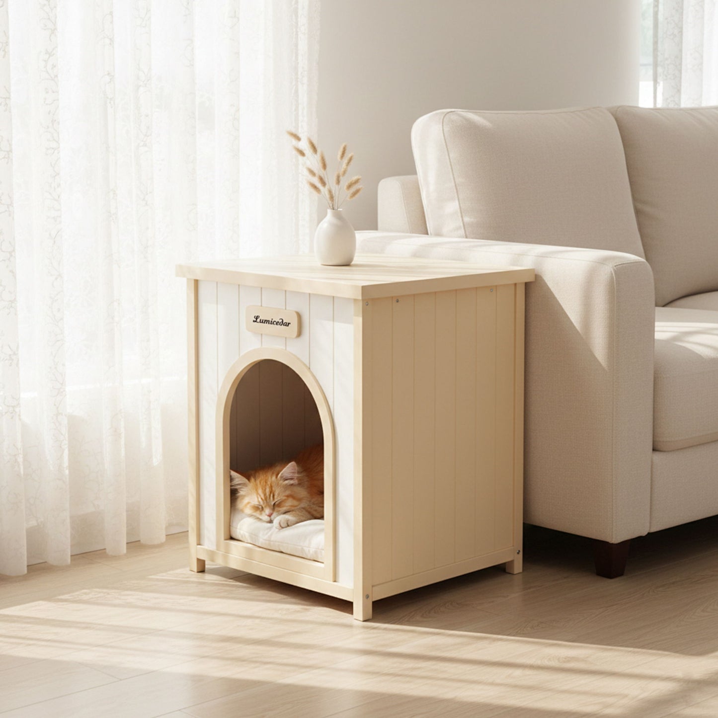 Indoor Dog House with Removable Cushion cream white / light yellow cat & small dog friendly on Tampa Home & Garden Store