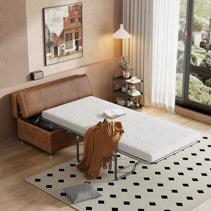 Twin size folding ottoman sleeper bed with mattress brown leatherette HouseOfZazla on Tampa Home & Garden Store