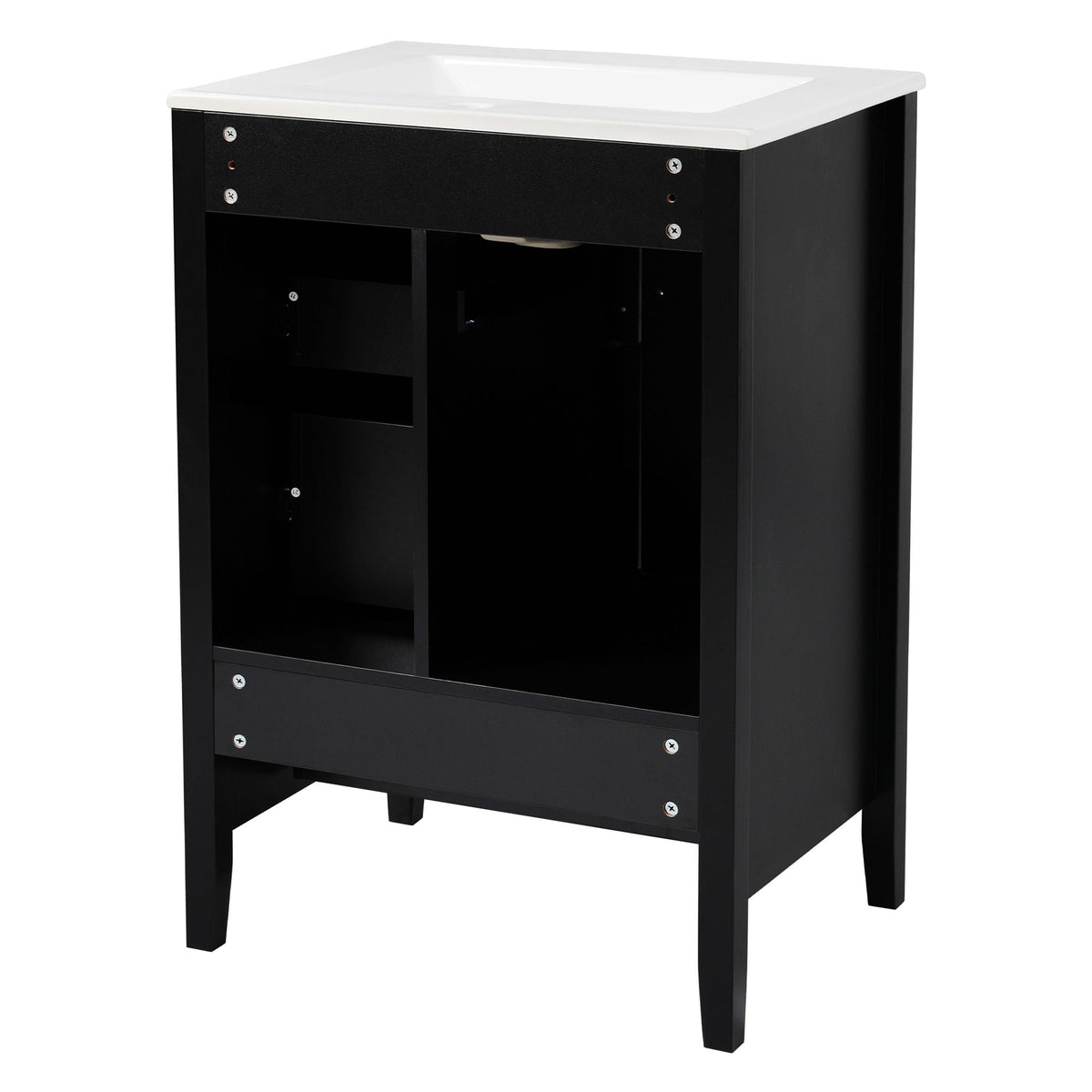 Retro bathroom vanity with ceramic sink, black cabinet, white top by HouseOfZazla on Tampa Home & Garden Store