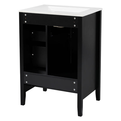 Retro bathroom vanity with ceramic sink, black cabinet, white top by HouseOfZazla on Tampa Home & Garden Store