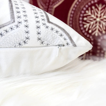 Holiday Throw Pillow Snowflake Embroidery