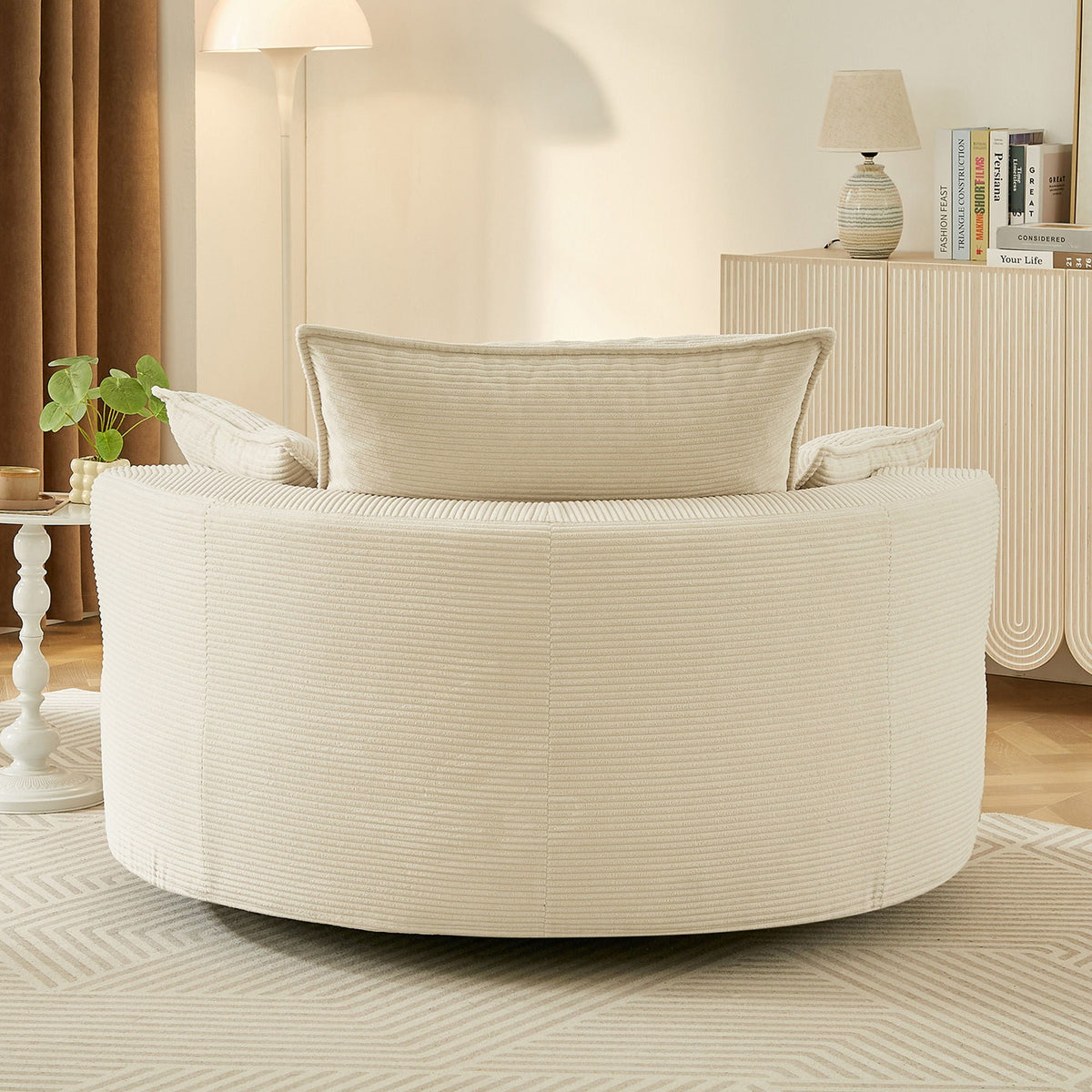 Swivel Barrel Chair cream fabric cushions HouseOfZazla swing chairs on Tampa Home & Garden Store