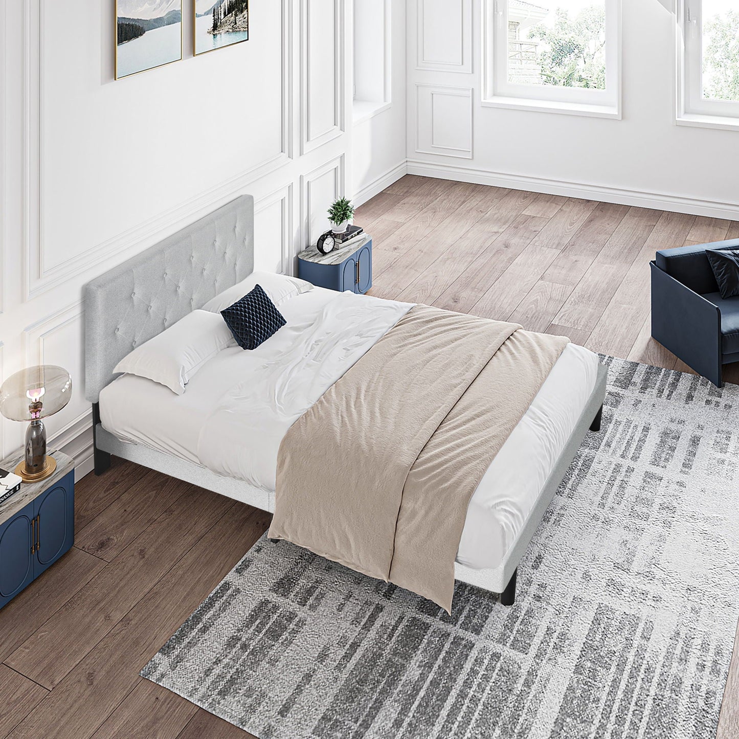 Modern Upholstered Bed Frame with Headboard