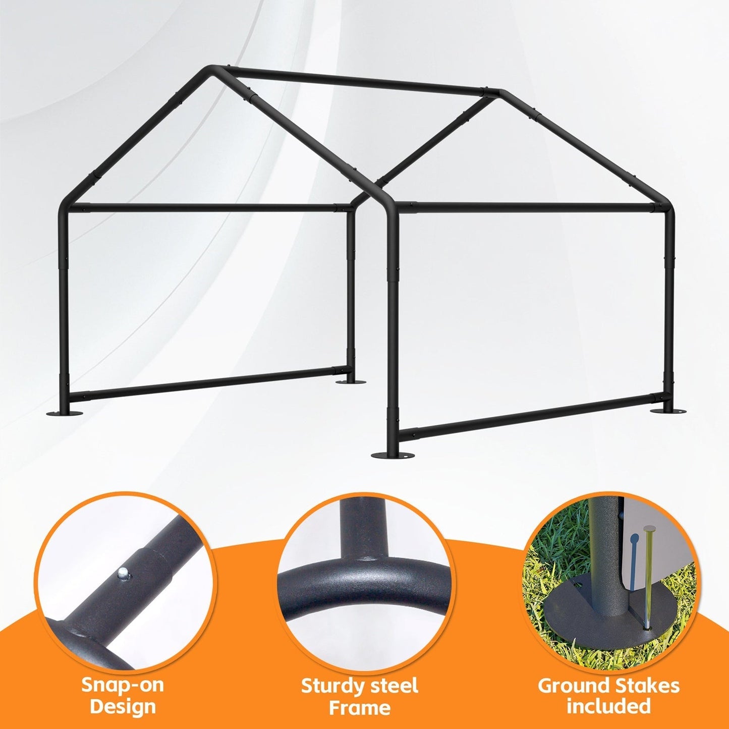 GemGear Extra Large Outdoor Dog House Tent 4x4x3ft, black powder-coated steel with stakes on Tampa Home & Garden Store