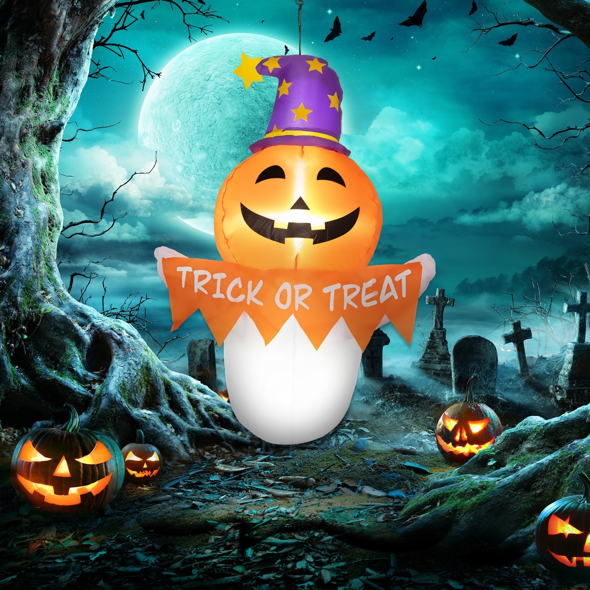 Inflatable Halloween window sticker ghost with LED lights, 41.3in tall, HouseOfZazla decor on Tampa Home & Garden Store