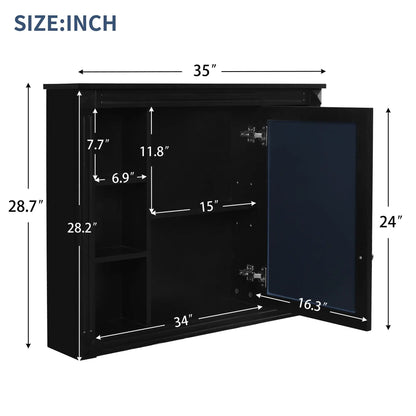 Wall Mount Bathroom Mirror Cabinet Shelves Black