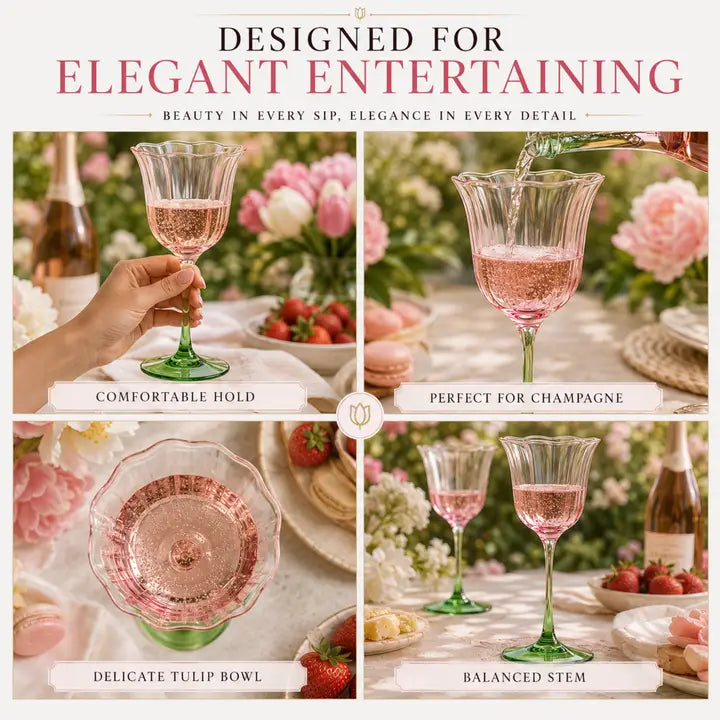 The Crystal Hand Blown Pink Tulip Wine Glasses