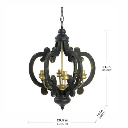 Farmhouse Chandelier With 6 Light Wood Pendant