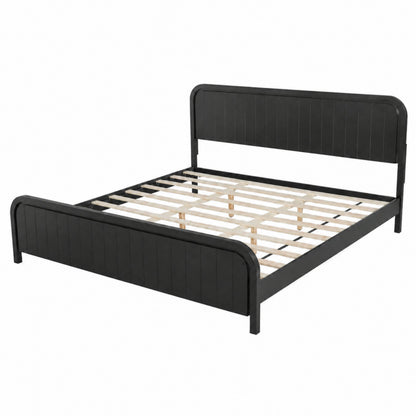 King Bed Frame with Headboard in black metal, modern vertical panel design with slat support on Tampa Home & Garden Store