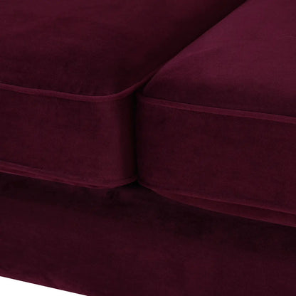 Jack Modern Tuxedo Tufted Sofa burgundy velvet cushions with piping close-up on Tampa Home & Garden Store