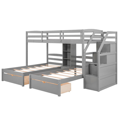 Twin Over Twin & Twin Bunk Bed gray by HouseOfZazla with drawers, staircase, shelves on Tampa Home & Garden Store
