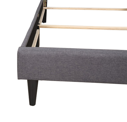 HouseOfZazla button tufted upholstered bed in gray fabric with slats and dark legs on Tampa Home & Garden Store