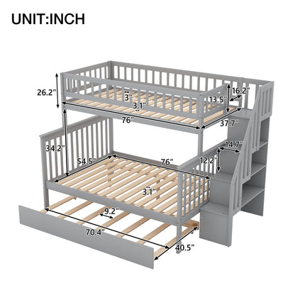 Bunk Bed With Staircase by HouseOfZazla, gray wooden bunk bed with built-in staircase on Tampa Home & Garden Store