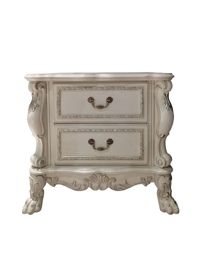 Dresden II Nightstand white accent with ornate carved details and 3 drawers HouseOfZazla on Tampa Home & Garden Store