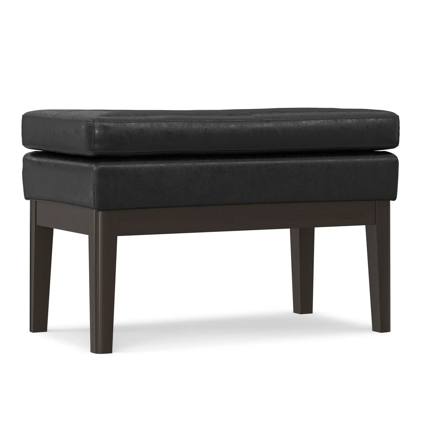 Carlson ottoman bench black leather dark wood legs, mid-century design, Unique Piece Furniture on Tampa Home & Garden Store