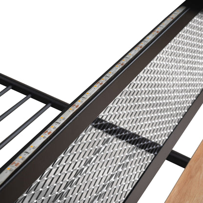 Full size bunk bed frame black metal with built-in LED light rail along side on Tampa Home & Garden Store